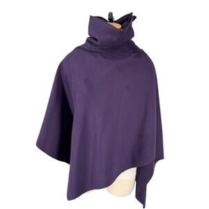 Eco Italy Wool Blend Cape Poncho Funnel Mock Neck Modern One Size Purple